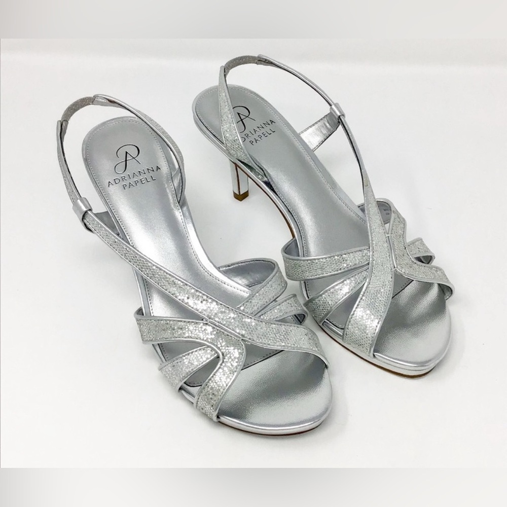 Adrianna Papell Silver Strappy Slingback Heels